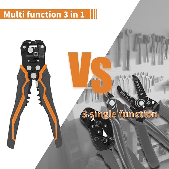 Automatic Wire Stripper, 3 in 1 Stripper/Cutter/Crimping Heavy Duty Multi-function Wire Strippers Tool for 8-18 AWG Electrical Wire, Comes with Replaceable Stainless Steel Blades & Springs, 8 Inch