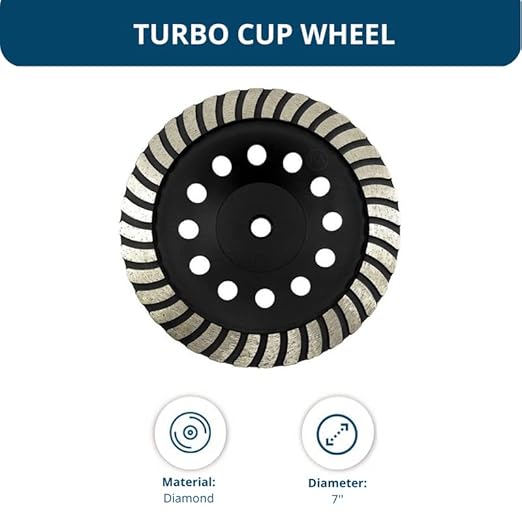 Benchmark Abrasives 7 Inch Concrete Grinding Wheel Turbo Diamond Cup Wheel with 5/8"-11 Arbor Hole for Masonry, Marble, Natural Stone, Concrete Grinding Wheel - Angle Grinder Attachments (7”)