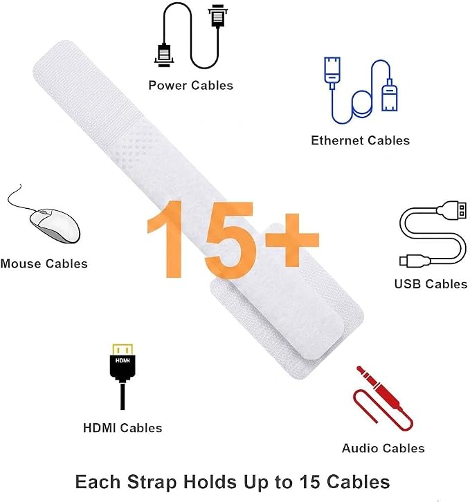 Cable Management Under Desk, 40 Pair Cord Organizer Straps | Reusable hook and - Image 4