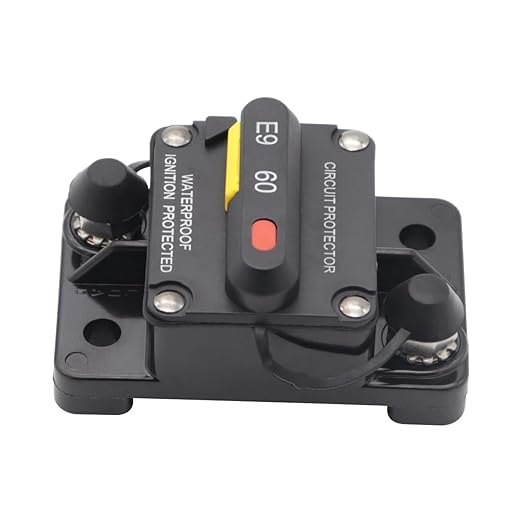 60 Amp Marine Circuit Breaker, IP67 Waterproof Manual Reset Switch, 12V-48V DC Circuit Breaker, 3/8" Studs, for Boat Trolling Motor/Marine ATV/Battery/Solar System, Suface Mount (60A)