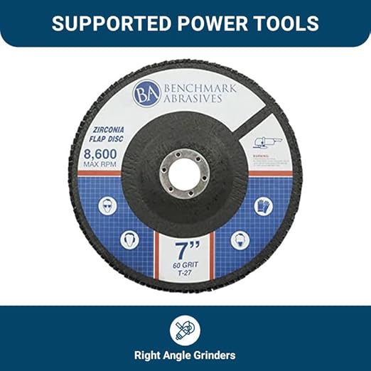 Benchmark Abrasives 7" x 7/8" Premium High Density Jumbo Zirconia Type 27 Flap Discs for Angle Grinder, 7 Inch Sanding Discs, Finishing, Deburring, Rust Removal - Grinding Wheels - (10 Pack) 60 Grit