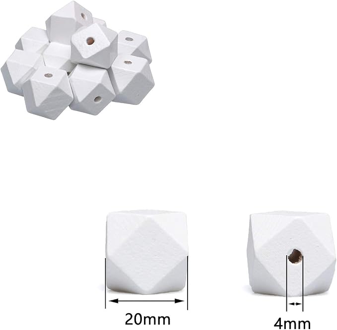 20mm White Wooden Geometric Beads - Image 5