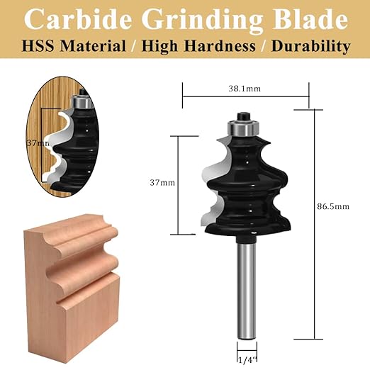TAIWAIN Router Bit Set 1/4 Inch Shank 5PCS, Architectural Picture Frame Wood Milling Cutter,Rail &Stile Woodworking Miter Carbide CNC Cutting Tool for Cabinet Drawer Door Surfacing(T-BIT)