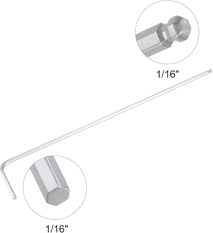 TOP-VIGOR 4Pcs 1/16" Ball End Hex Key Wrench, L Shaped Long Arm Allen Wrench for Household DIY, Professional Machine Repairing, CR-V