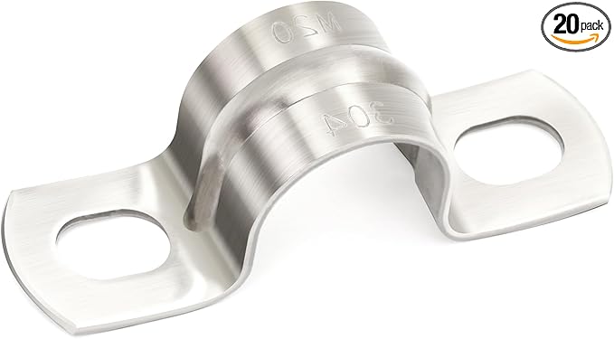 20 pcs 3/8" Conduit Clamps 304 SS Heavy Duty U-tube Clamp 2-holes Pipe Bracket, Universal Clamp for Cylindrical Components - Fits OD 10 mm (Approx. 3/8") | 20 pcs