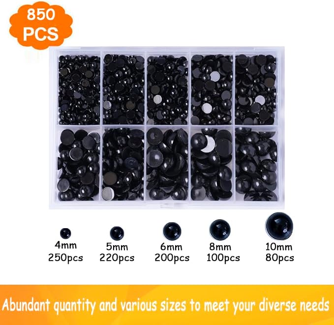 Zhbrchz 850pcs Round Black Plastic Doll Eyes 4mm 5mm 6mm 8mm 10mm Flatback - Image 4