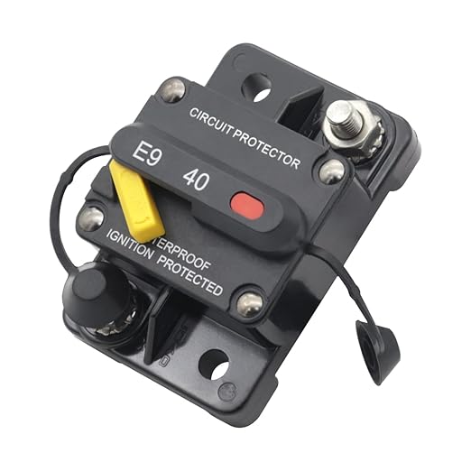 40 Amp Marine Circuit Breaker, IP67 Waterproof Manual Reset Switch, 12V-48V DC Circuit Breaker, 3/8" Studs, for Boat Trolling Motor/Marine ATV/Battery/Solar System, Suface Mount (40A)