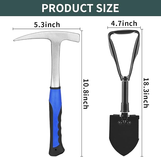 15 PCS Geology Rock Pick Hammer Kit, 22oz Hammer & Digging Chisels - Image 2