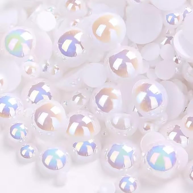 1000PCS Mixed Sizes 3/4/5/6/8/10mm Flatback Half Round Pearls Gems by Unknown