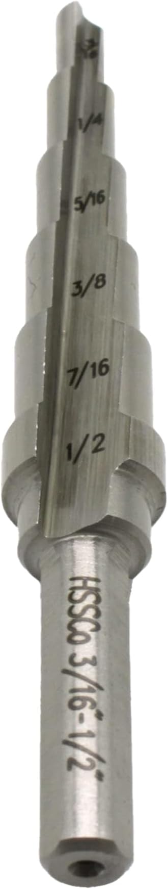 TEMO M35 Cobalt Step Drill Double Flute, 6 Size From 3/16 Inch To 1/2 Inch, 1/4 Inch Hex Shank