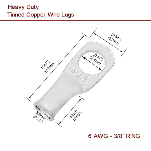 8Pcs 6 AWG 3/8" Stud and 8Pcs 6 AWG 5/16" Stud Heavy Duty Tinned Copper Wire Lugs with 16Pcs Heat Shrink Tubing Ring Terminals 6 Gauge Battery Cable Ends Bare Copper Eyelets