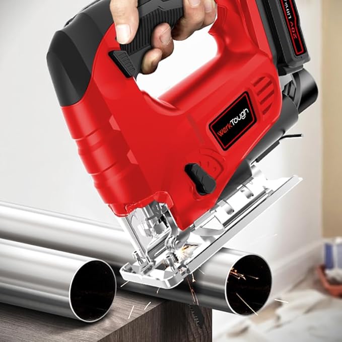 Cordless Jig Saw,20V Electric Jigsaw Tool Kit with Variable Speed,Pendulum Function, 0-45°Adjustable Cutting Bevel,2.0A Li-ion Battery With 1 Hour Fast Charger,9pcs Free Blade