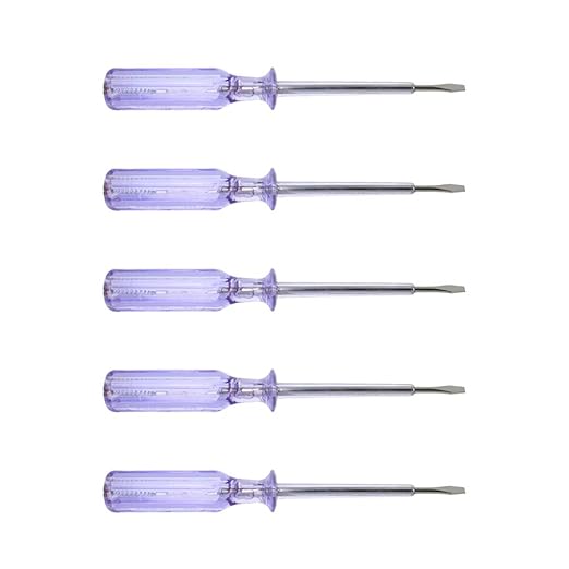 Fielect 5pcs Voltage Tester Voltage Detector Pen Circuit Tester Tool Flat-Blade Slotted Screwdriver Test Pen JRDB-936 AC/DC 100-500V Purple Clear