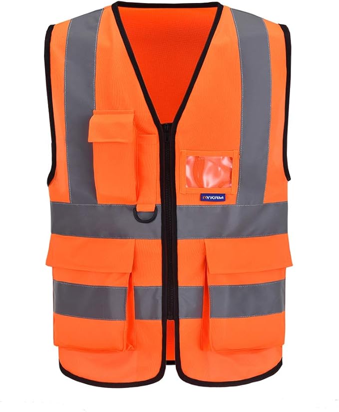 A-SAFETY Orange High Visibility Safety Vest Reflective, 3M Multi Pockets Working Vest Working Uniform Zipper Front ANSI/ISEA Standards 7 Pockets Class 2,2XL