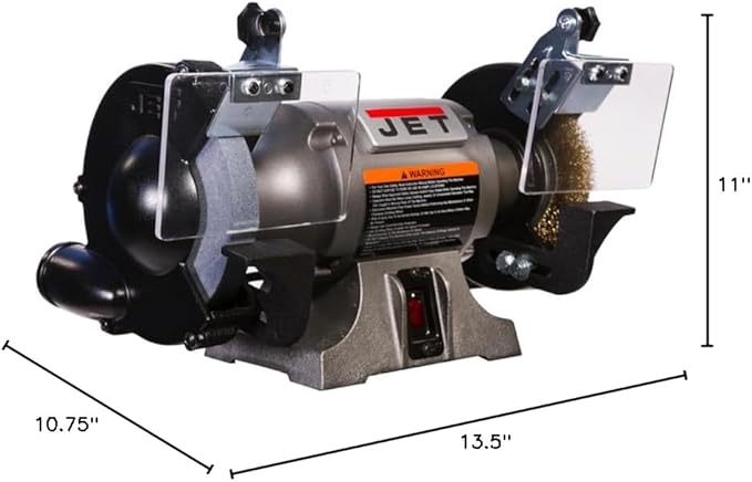 JET 6-Inch Bench Grinder with Wire Wheel, 3450 RPM, 1/2 HP, 115V 1Ph (Model JBG-6W)
