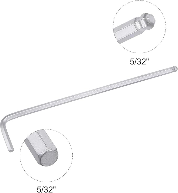TOP-VIGOR 2Pcs 5/32" Ball End Hex Key Wrench, L Shaped Long Arm Allen Wrench for Household DIY, Professional Machine Repairing, CR-V