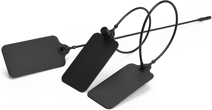 100 Black Blank Plastic Tags for Labeling Waterproof Hanging Labels Writable Tags Seal Plastic Marking Label for Clothes Bags Keys Inventory with One Marker Pen