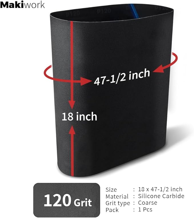 Drum Sander Feed Belt Conveyor Compatible with Delta 18-36 Drum Sander - 120 Grit Silicone Carbide, 18" x 47-1/2"