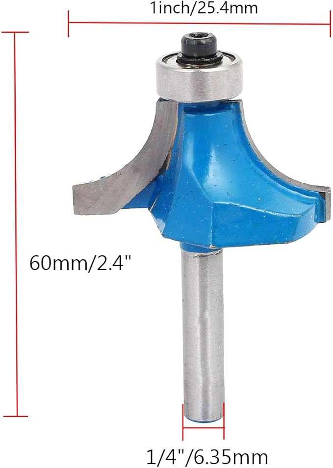 Round Over Edging Router Bit 1/4" Shank 1/2" Cutting Radius Bearing Guide Corner Rounding Router Bit