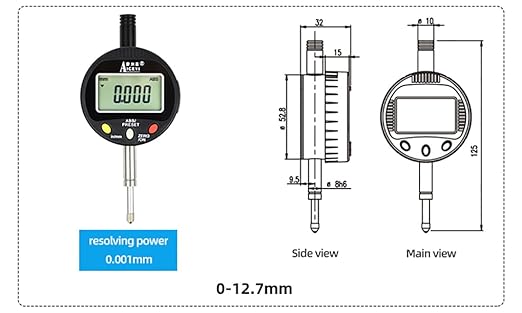 Digital dial Gauge, Range 0-0.5in/12mm, Accuracy 0.00004 in/0.001 mm, high Sensitivity, Industrial Grade Quality, Multiple Measurement scenarios, Precise Measurement