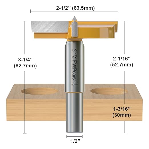 FivePears Forstner Drill Bit 1/2 inch Shank, 2-1/2 inch Cutting Diameter, Carbide Tipped Wood Hole Saw Auger Opener, Hole Opener Hinge Hole Cutter for Woodworking, Plastic, Plywood Products