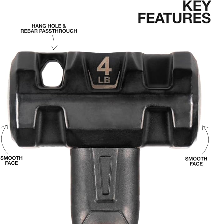 Klein Tools H80694 Sledgehammer, 4-Pound Engineering Hammer with Fiberglass Handle, Shock-Resistant Design for Striking and Demolition, Includes Lanyard Hole