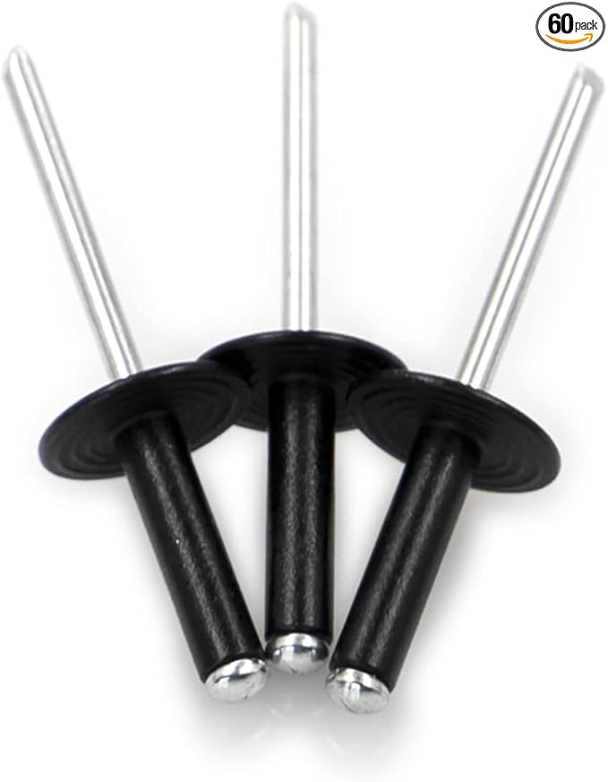 50pcs Black Large flange blind rivets, Aluminum,Flange Diameter 5/8" (16 mm),Pop Rivets Assortment Kit Blind Rivet,3/16" x 1" Inch,grip range(15-20mm)