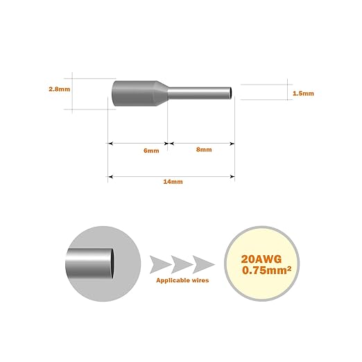 Fidioto Grey AWG20 1000pcs Wire Ferrules Terminals, AWG20 Terminal Connector Wire Insulated Cord Pin Ends Terminals for Electric, Industrial, Chemical Industry, Power Control System, etc.