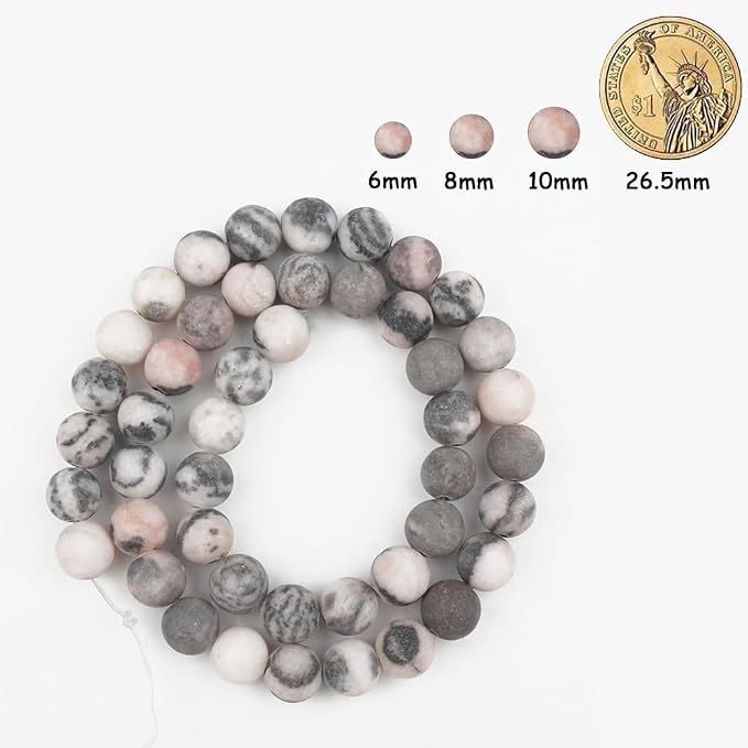 60pcs Natural Matte Pink Zebra Gemstone Beads，6mm Frosted Round Loose Stone - Image 2