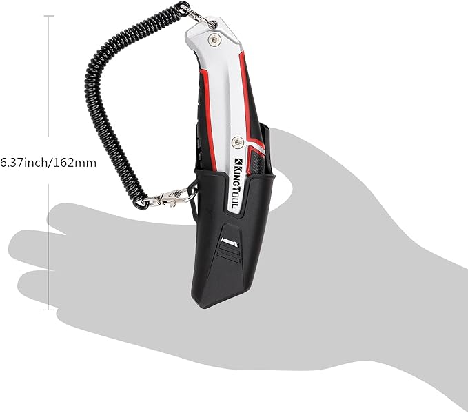 KingTool Self-Retracting Box Cutter with Holster & Belt Clip, Auto Retractable Safety Utility Knife with Total 10PCS SK5 blades, Aaluminum Shell with Rubber Grip, Sturdy & Strong