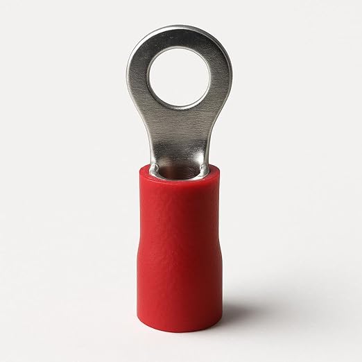 ANGSTROM #8 Bolt Ring Terminals, Insulated Electrical Crimp Connectors 100pcs (22-16ga Red)