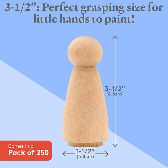 Wood Peg Dolls, 3.5 Inch Large Mom/Angel Shape Wooden Peg People, Strong Birch - Image 4