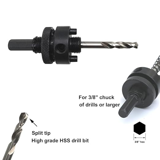 Bi-Metal Hole Saw Arbor Mandrel 3/8" Hex Shank with High Grade Pilot Drill bit