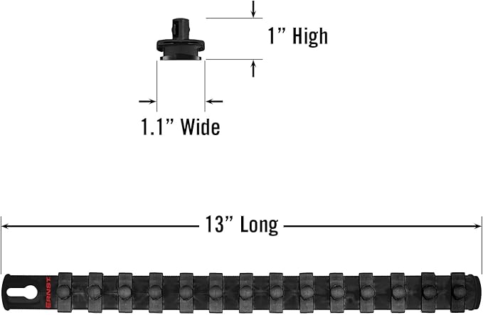 ERNST 13-Inch Magnetic Socket Rail Organizer with 14 3/8-Inch Twist Lock Clips, Black (8424M-Black-3/8) (Pack of 2)