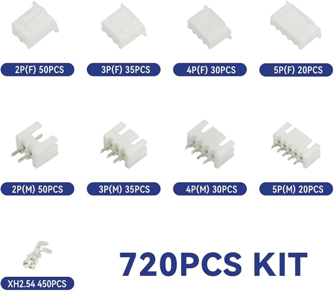 HKS Open Barrel Crimping Tool with 720PCS JST-XH Connectors Kit - 24-16 AWG (0.25-1.5mm²) Labor-saving Crimper for AMP-TE 2.8/4.0/4.8/6.3 JST-SM2.54/XH2.54/VH3.96 & Molex (YM-58BS)