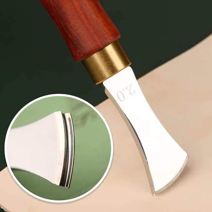 UOOU Leather Edge Creaser,2.0mm Professional Leather Tool,Edge Creaser Stainless Steel Red Wood Handle Tool for Beginners DIY Leather Craft