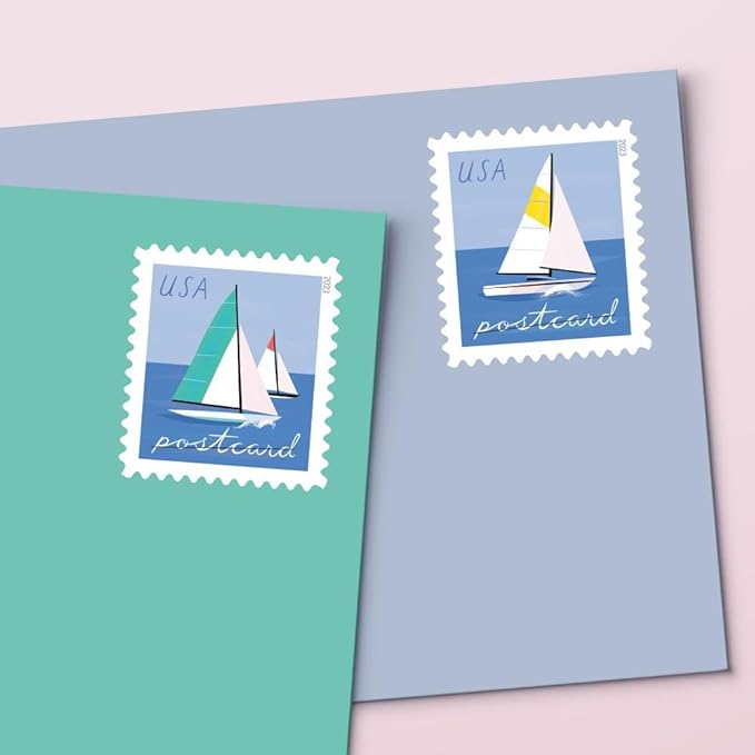 United States Postal Service Sailboats 2023 Blue Rectangular Postcard Stamps - Image 4