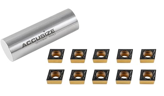 Accusize Industrial Tools Ccmt32.51-P3 Cvd Coated Carbide Inserts, 10 Pcs/Box, Black and Yellow, 2200-1014