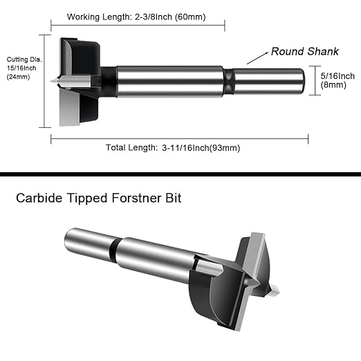 ASNOMY 15/16" Inch Carbide Forstner Drill Bit, Carbide Tipped Forstner Bit for Hard Wood, Wood Drilling Hole Saw Set Woodworking Hinge Cutter Tool Kits for Wood Plastic Plywood