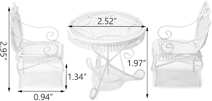 Dollhouse Miniature Bistro Table & Chairs Set Accessories Metal 1:12 Scale - Image 6