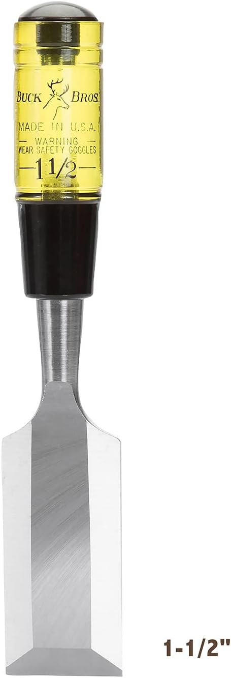 Buck Brothers 120108BC 1-1/2" Wood Chisel Made in USA, For Paring and Finishing Cuts in Carpentry and Woodworking, Tempered Tool Steel Blade, Mallet-Safe Handle