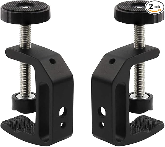 Universal C-Clamp Aluminum Support Clamp Desktop Mount Holder Stand with 1/4" and 3/8" Thread Black(2 Pcs)