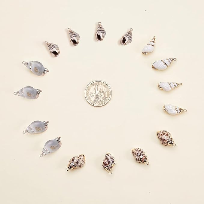 SUNNYCLUE 1 Box 16Pcs Oval Ocean Beach Spiral Seashells Craft Charms Connectors - Image 5