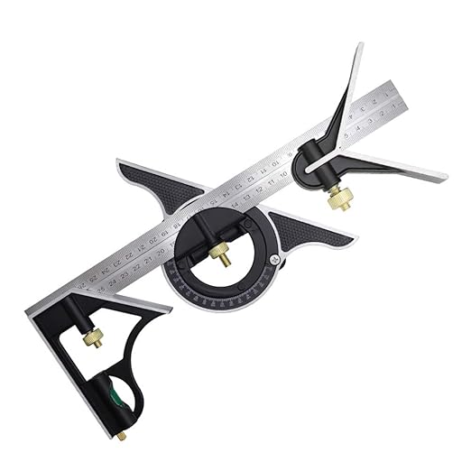 DUEBEL Combination Square - 12' Stainless Steel Multi-Function Carpentry Square with Right 90 Degree Angle Ruler