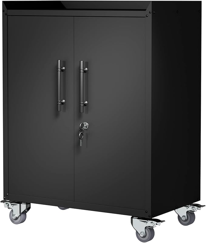Storage Cabinet with Wheels,Locking Storage Cabinet with Drawer and Adjustable Shelf, Metal Cabinet,Rolling Tool Cabinets for Garage, Assembly Required (18.1" D x 30.3" W x 35.4" H)
