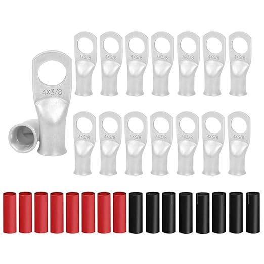 16Pcs 4 AWG 3/8" Stud Heavy Duty Tinned Copper Wire Lugs with 16Pcs Heat Shrink Tubing Ring Terminals Battery Cable Ends Bare Copper Eyelets