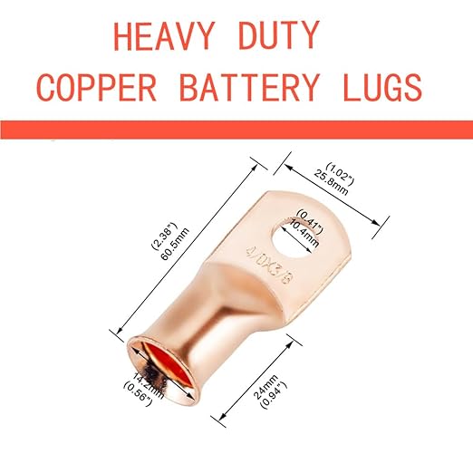 16Pcs 4/0 AWG 3/8" Stud Heavy Duty Copper Wire Lugs with 16Pcs Heat Shrink Tubing 4/0 Gauge Ring Terminals Battery Cable Ends Bare Copper Eyelets Tubular Ring Terminal for Car Boat Marine