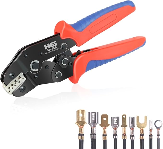 HKS Non-insulated 24-16 AWG Open Barrel Crimping Tool 0.25-1.5mm², Ratcheting Crimper for Dupont Molex JST TE Terminals & EPC PCIE SATA Pins - SN-58B