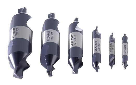 Accusize Industrial Tools (#1-#5), SAE 3.15mm-12.5mm, 6 Pc ANSI M35 (H.S.S. +5% Cobalt) TiAlN Coated Center Drill Bit Set, Metric Sizes, 3500-6002