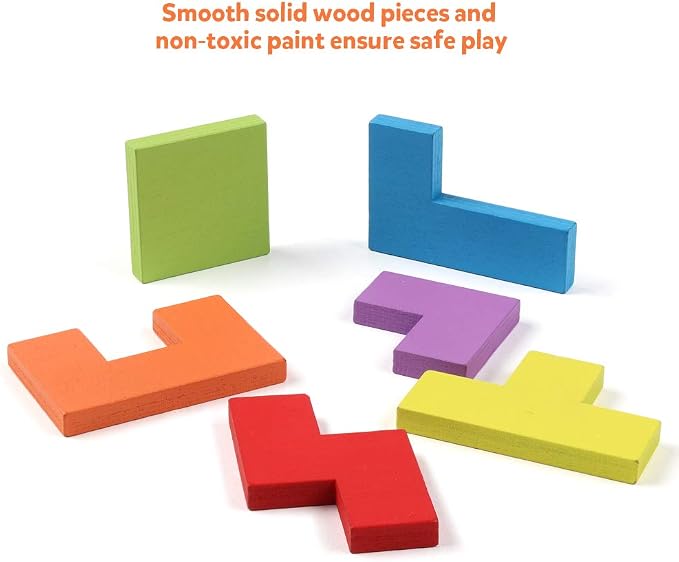 Coogam Wooden Blocks Puzzle Brain Teasers Toy Tangram Jigsaw Intelligence - Image 4